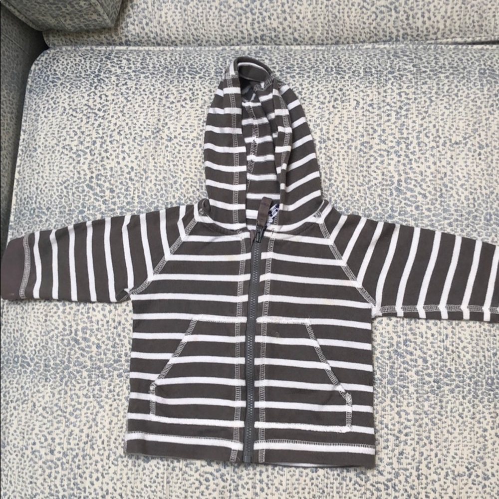 Petit Bateau taupe and white striped hoodie